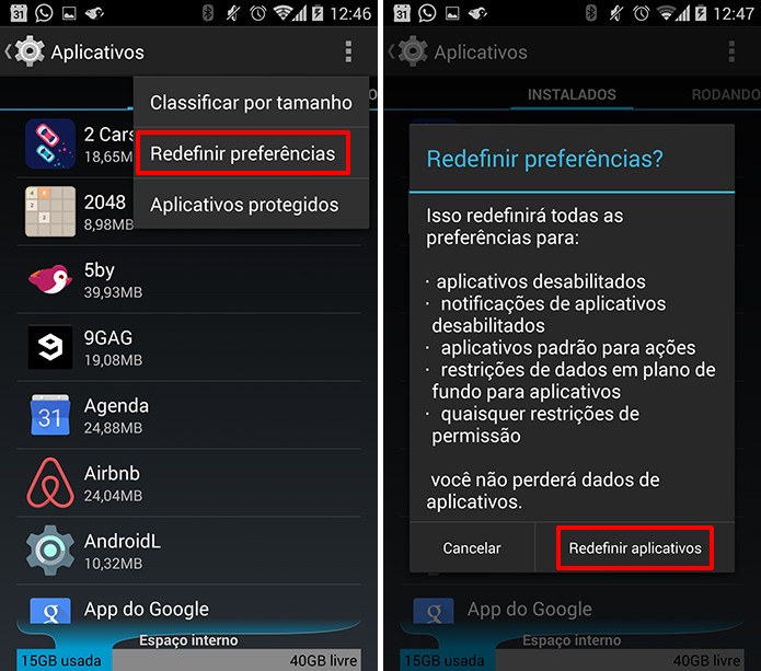 Dicas android com a redefinição dos aplicativos