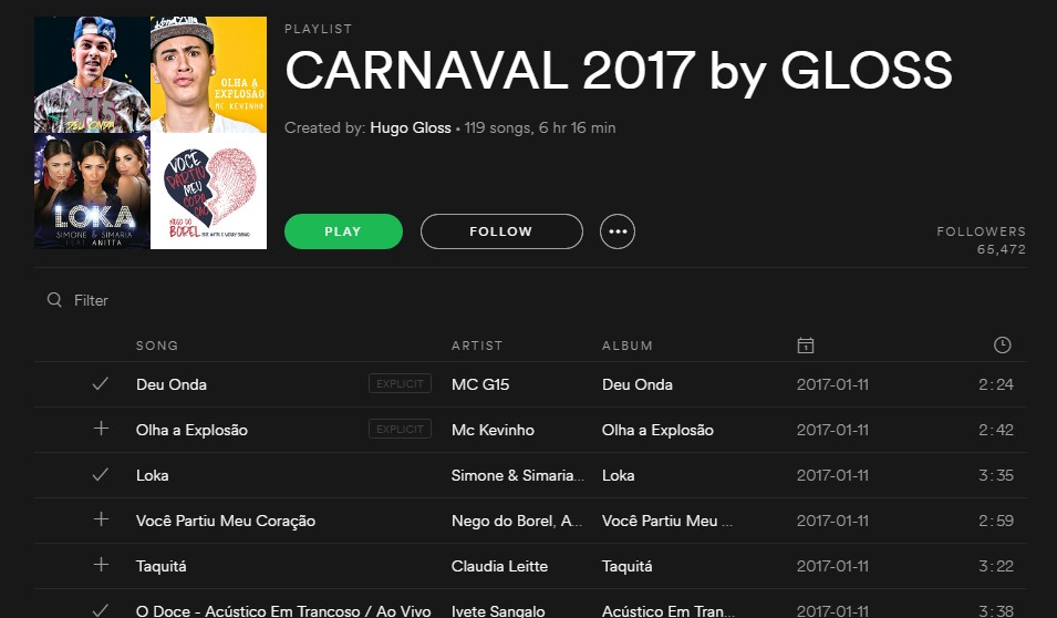 Playlist Carnaval 2017 by Gloss Playlist Carnaval 2017 by Gloss