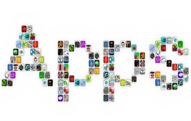 palavra app confeccionada com logos de aplicativos