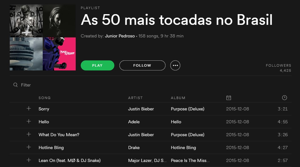 Playlist As 50 mais tocadas no Brasil
